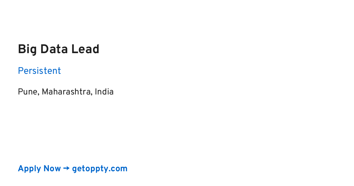 Big Data Lead job at Persistent