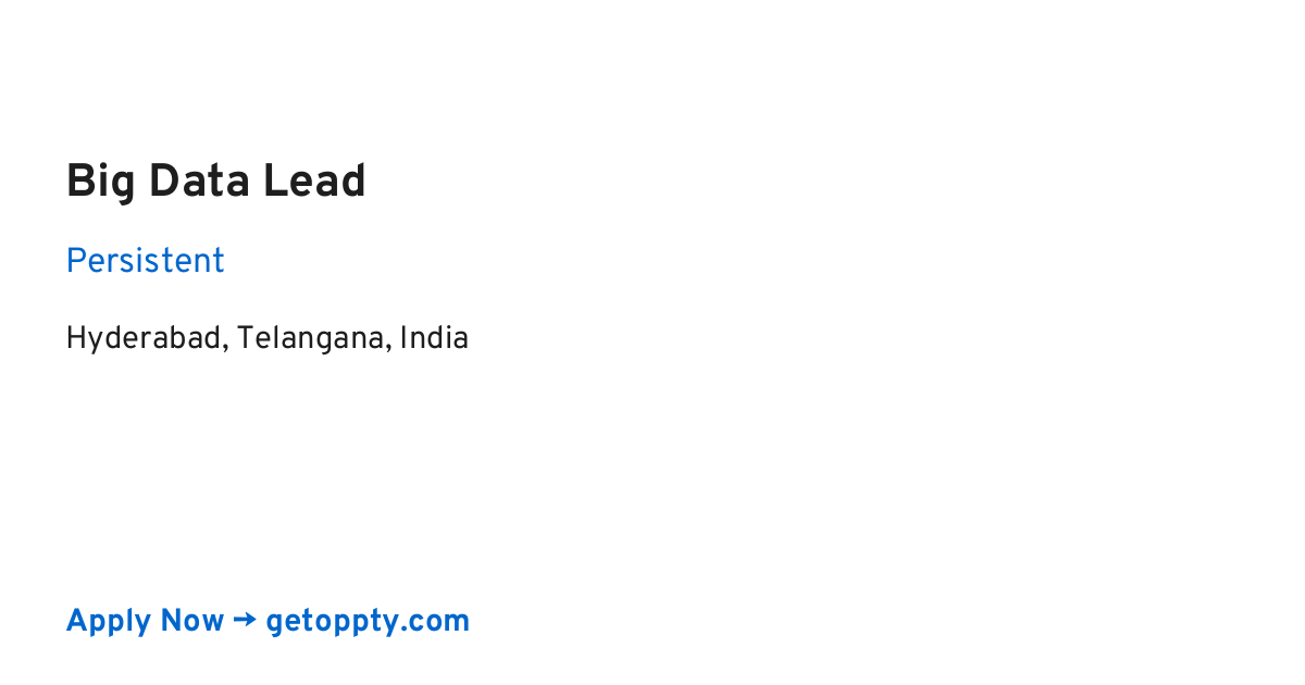Big Data Lead job at Persistent
