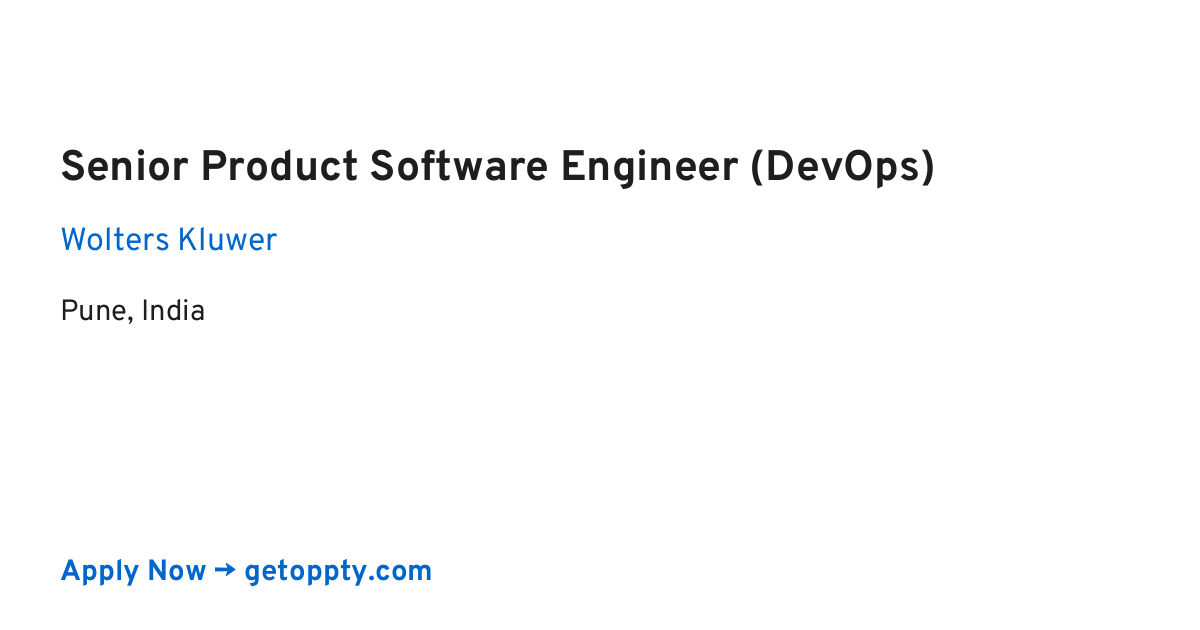 Senior Product Software Engineer (DevOps) job at Wolters Kluwer