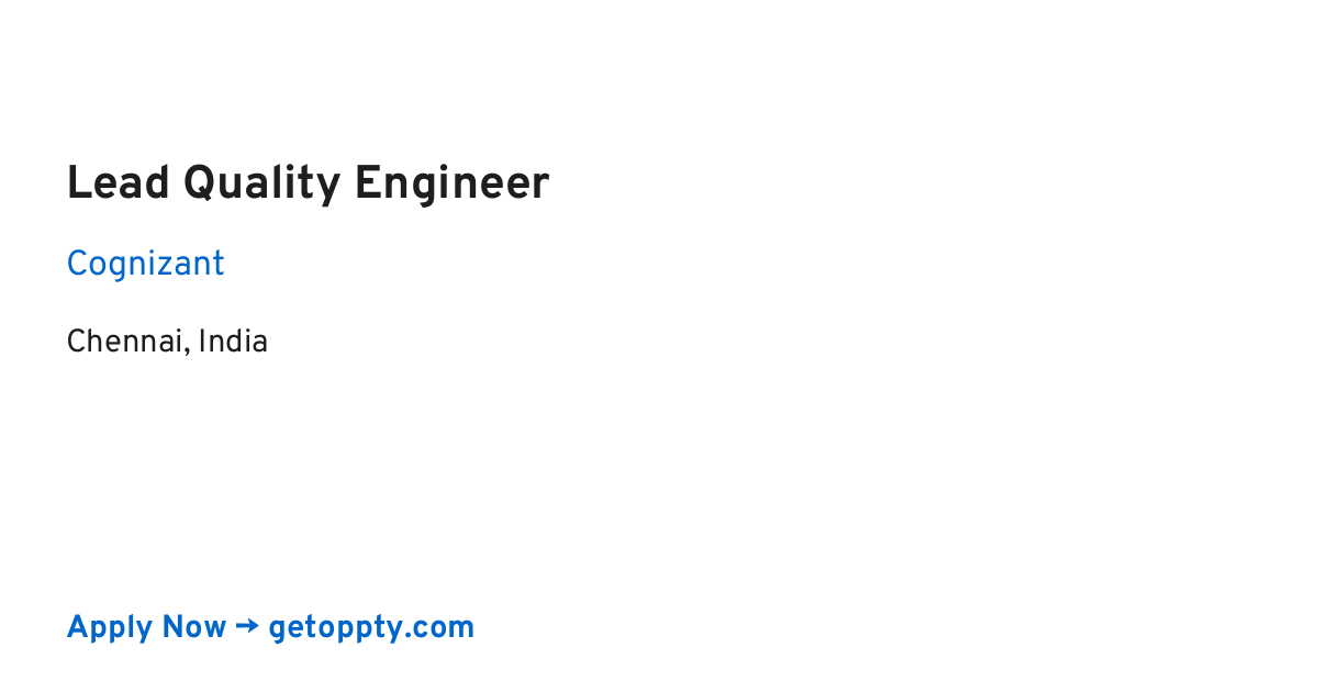 Lead Quality Engineer job at Cognizant