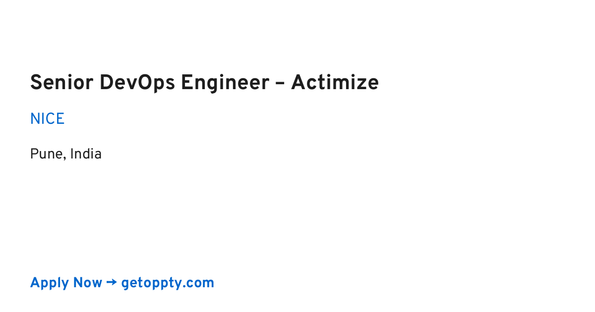 Senior DevOps Engineer – Actimize job at NICE