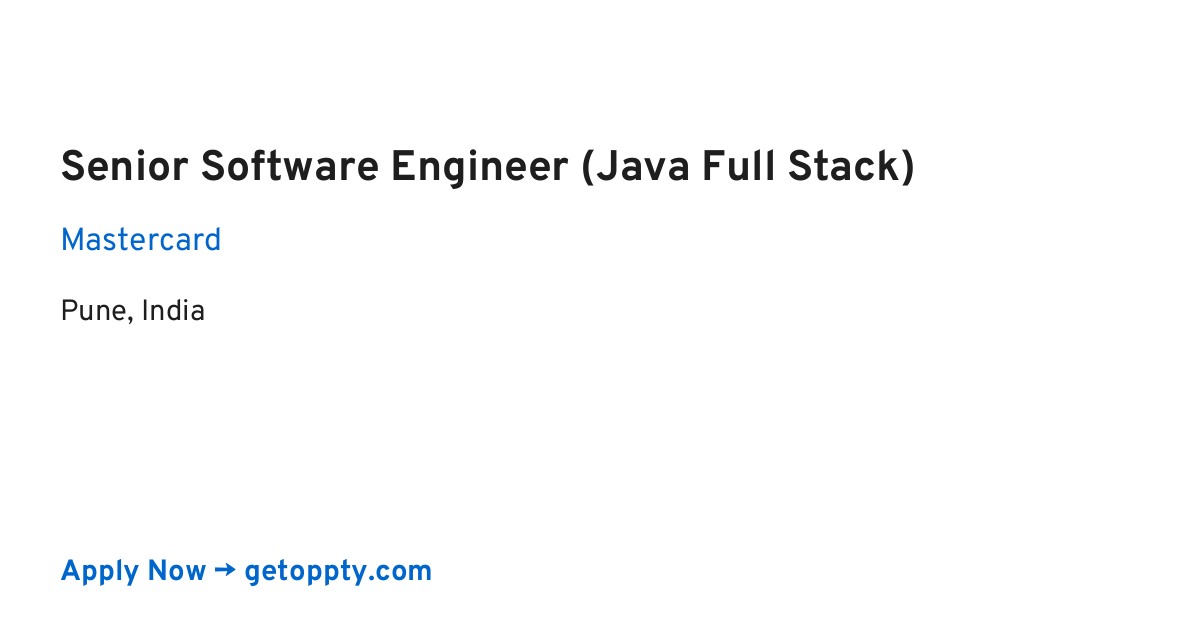 Senior Software Engineer (Java Full Stack) job at Mastercard