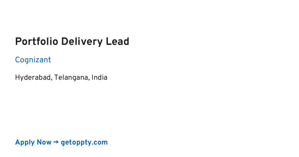 Portfolio Delivery Lead job at Cognizant