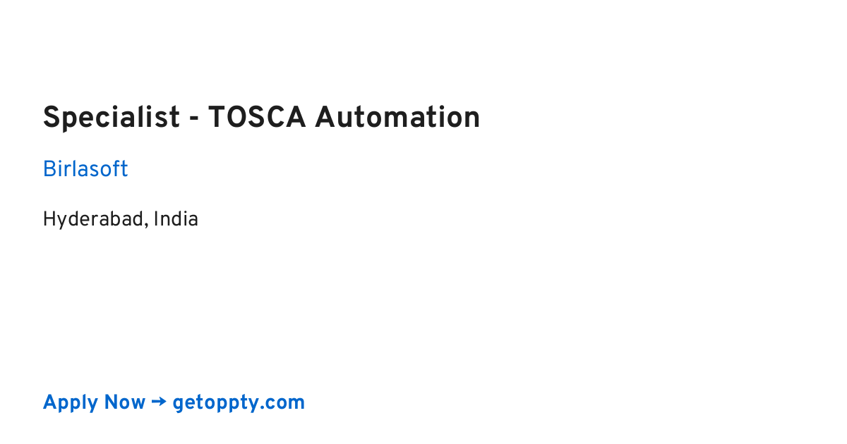 Specialist - TOSCA Automation job at Birlasoft