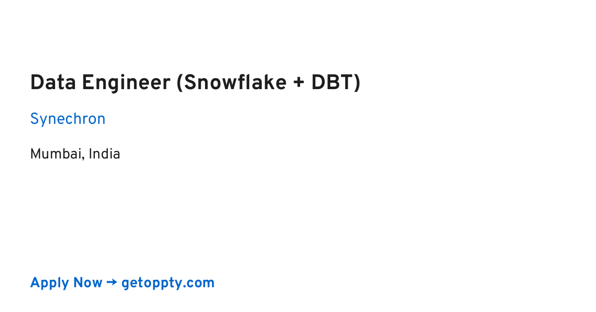 Data Engineer (Snowflake + DBT) job at Synechron