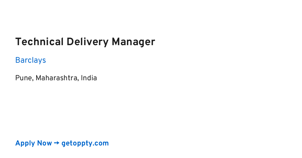 Technical Delivery Manager job at Barclays