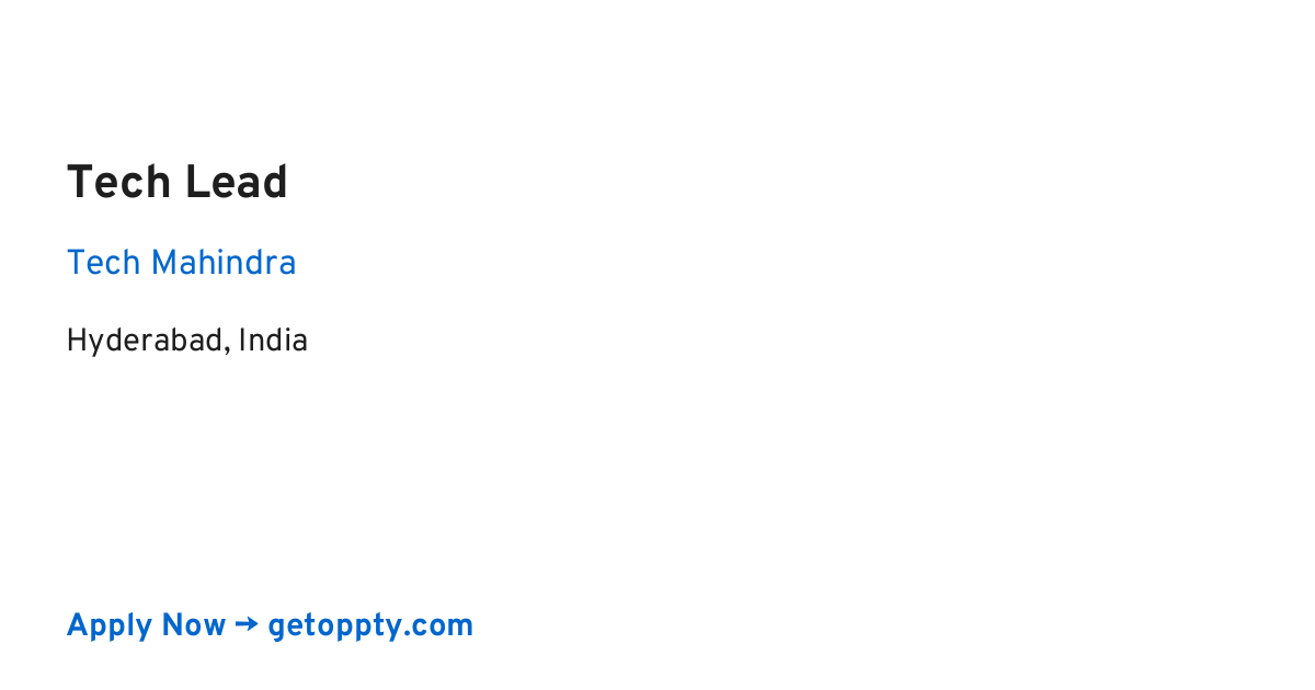 Tech Lead job at Tech Mahindra