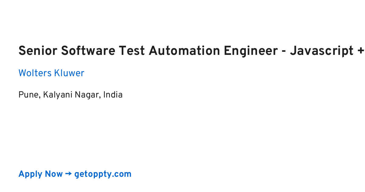 Senior Software Test Automation Engineer - Javascript + (Selenium/Playwright/Tosca) job at Wolters Kluwer