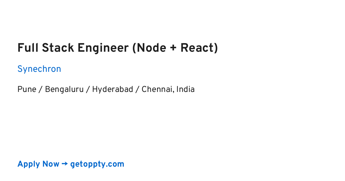 Full Stack Engineer (Node + React) job at Synechron