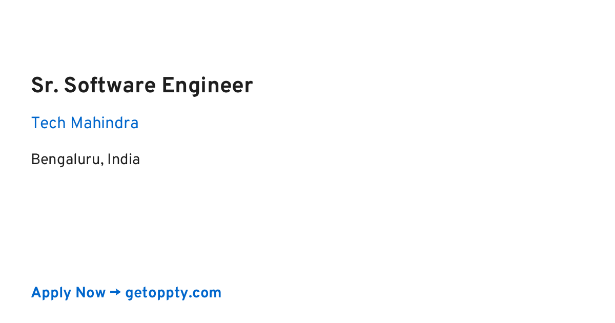 Sr. Software Engineer job at Tech Mahindra
