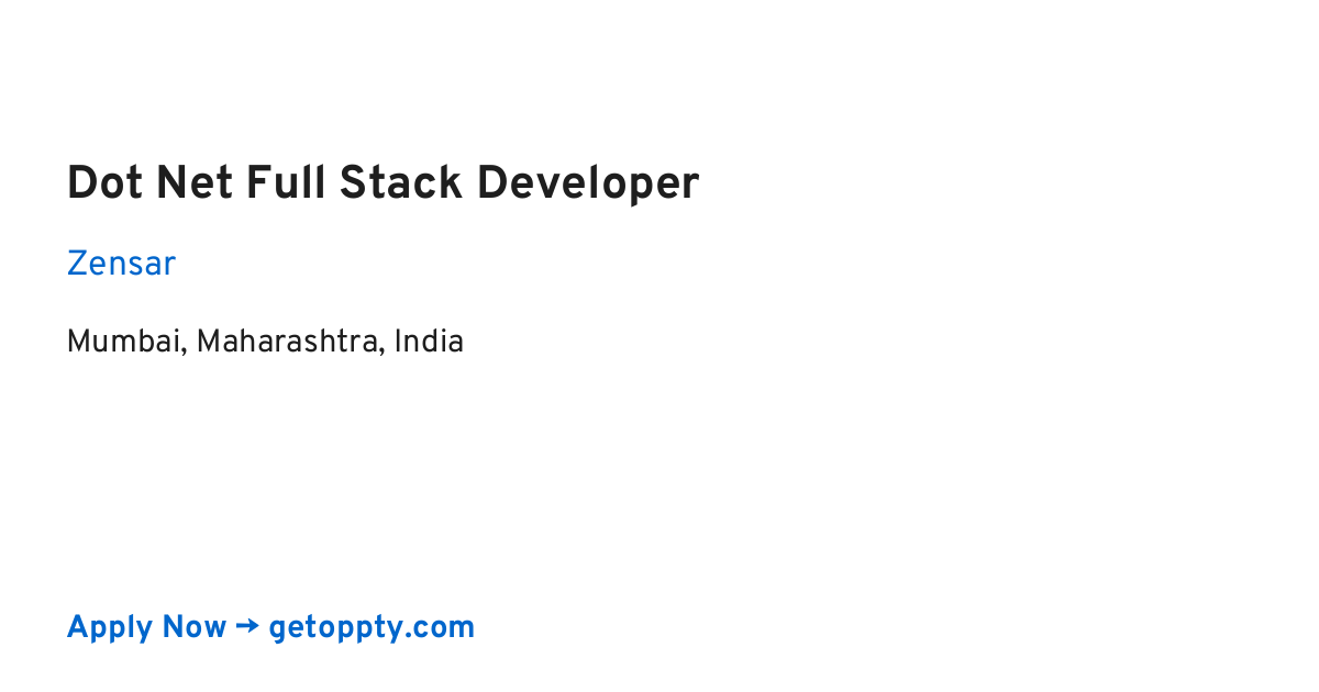 Dot Net Full Stack Developer job at Zensar