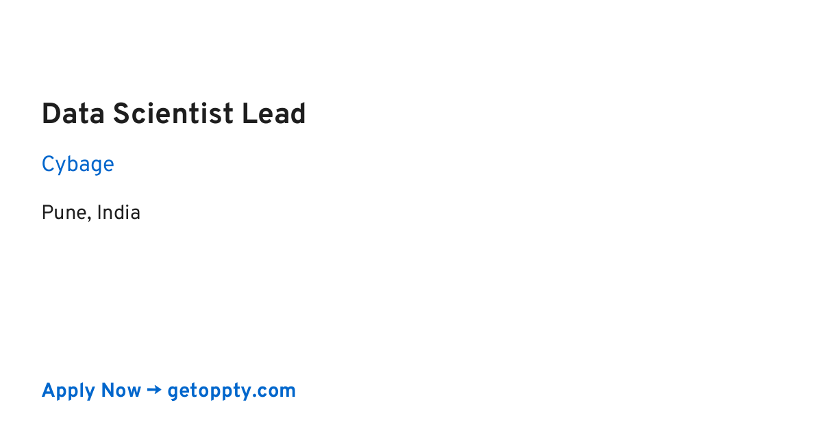 Data Scientist Lead job at Cybage