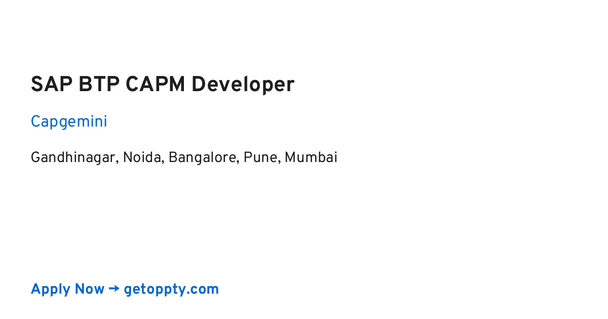 SAP BTP CAPM Developer job at Capgemini