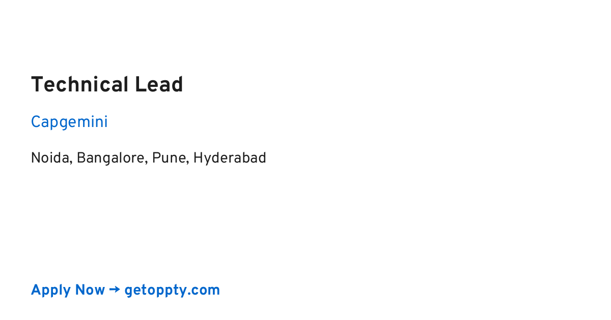 Technical Lead job at Capgemini