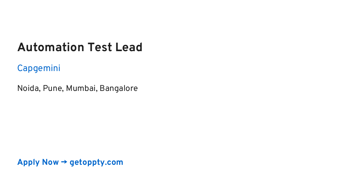 Automation Test Lead job at Capgemini