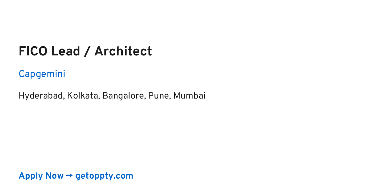 FICO Lead / Architect job at Capgemini