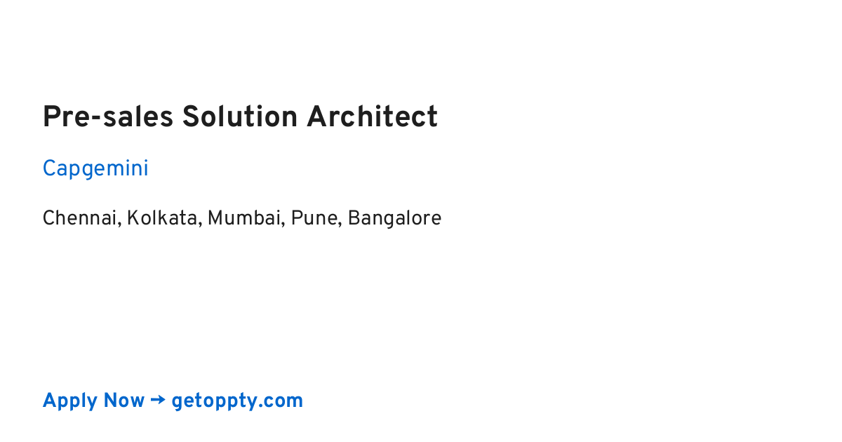 Pre-sales Solution Architect job at Capgemini