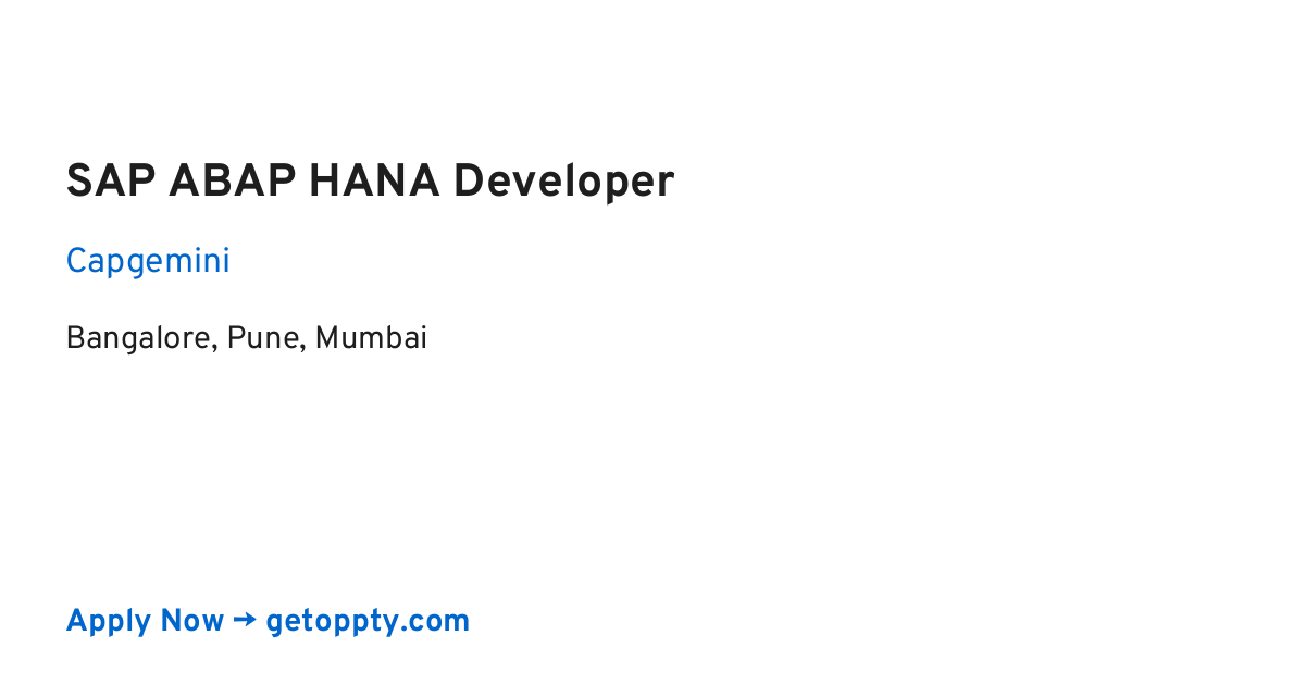 SAP ABAP HANA Developer job at Capgemini