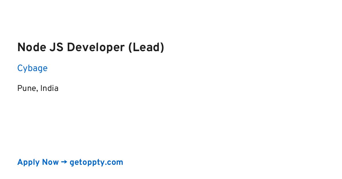 Node JS Developer (Lead) job at Cybage