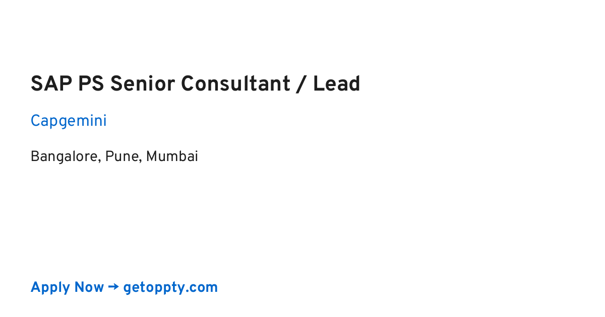 SAP PS Senior Consultant / Lead job at Capgemini