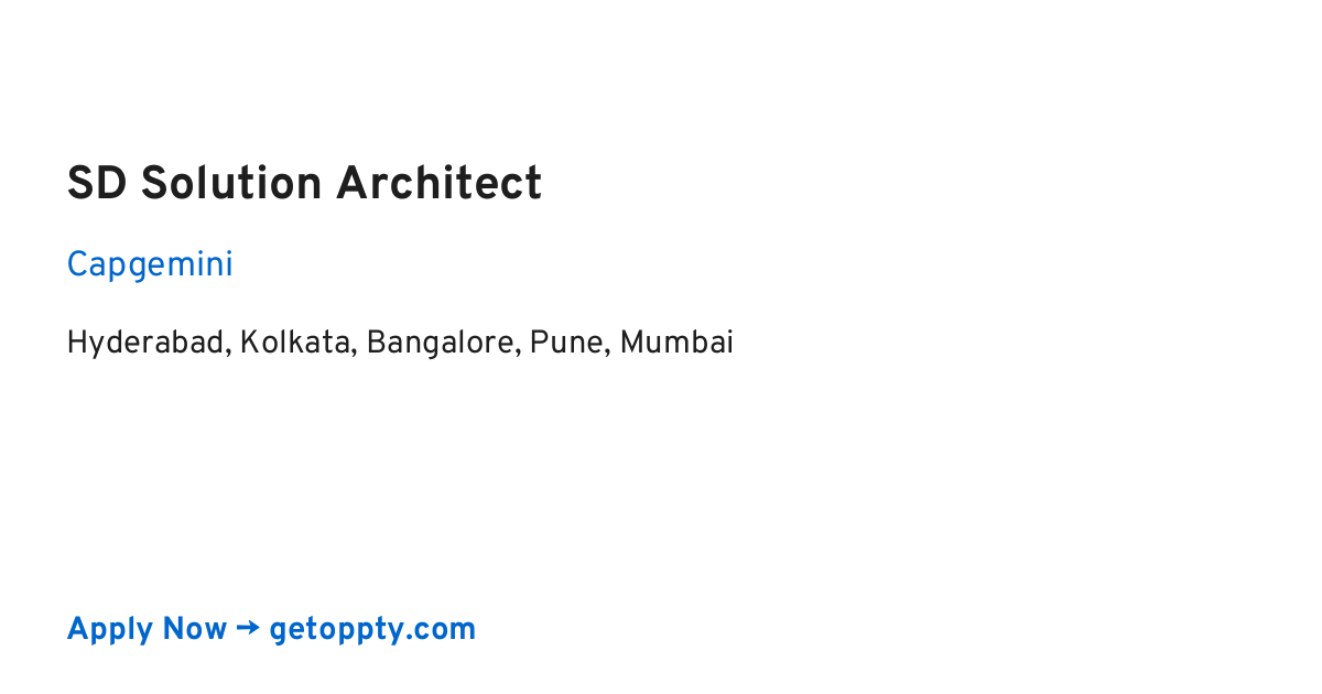 SD Solution Architect job at Capgemini