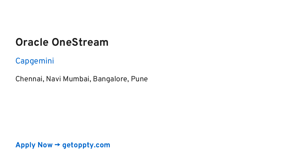 Oracle OneStream job at Capgemini