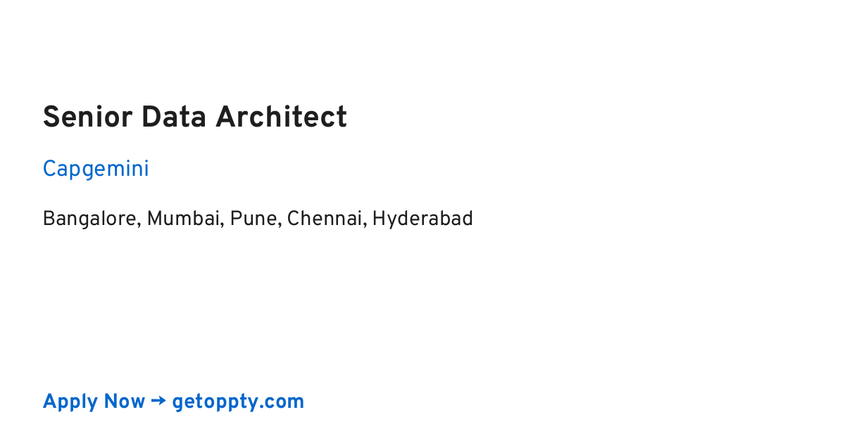 Senior Data Architect job at Capgemini