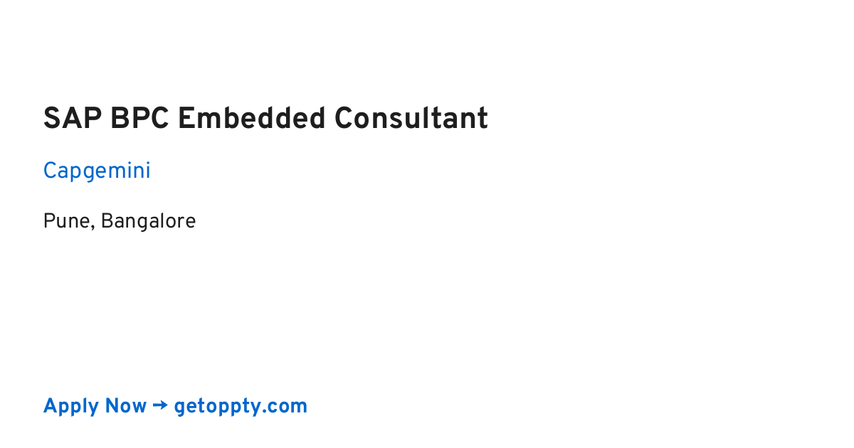 SAP BPC Embedded Consultant job at Capgemini