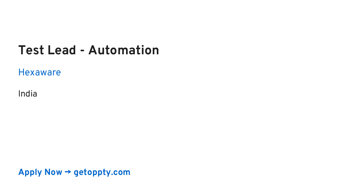 Test Lead - Automation job at Hexaware