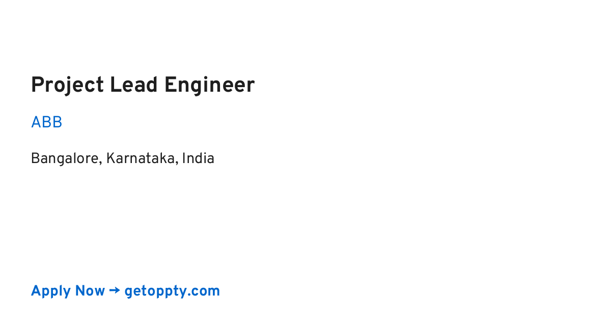 Project Lead Engineer job at ABB