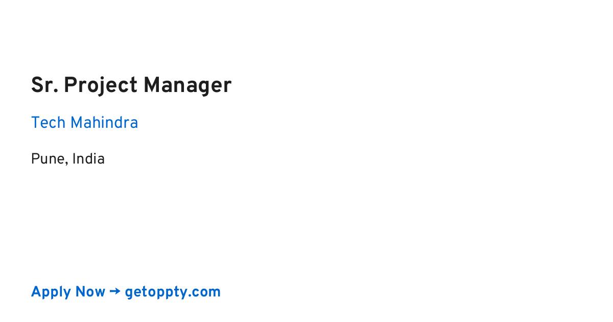 Sr. Project Manager job at Tech Mahindra
