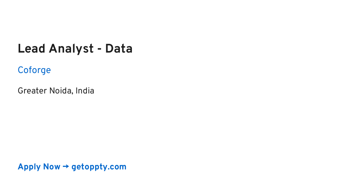 Lead Analyst - Data job at Coforge