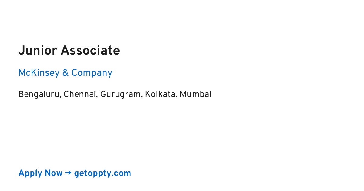 Junior Associate job at McKinsey & Company