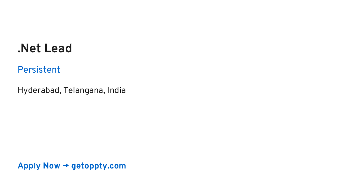 .Net Lead job at Persistent