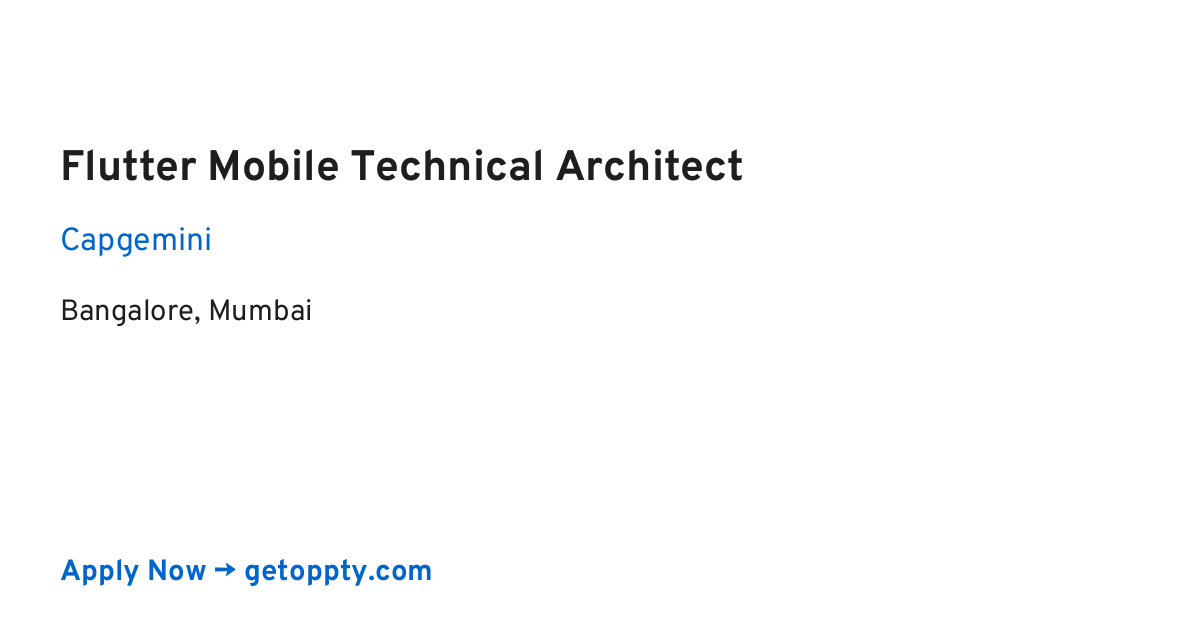 Flutter Mobile Technical Architect job at Capgemini