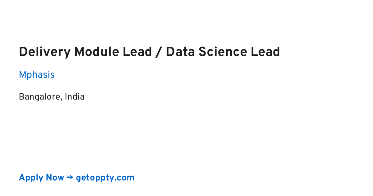 Delivery Module Lead / Data Science Lead job at Mphasis